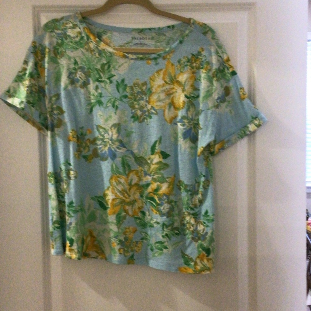 Talbots Blue and Yellow Floral Short Sleeve Top Size L - Picture 8 of 10